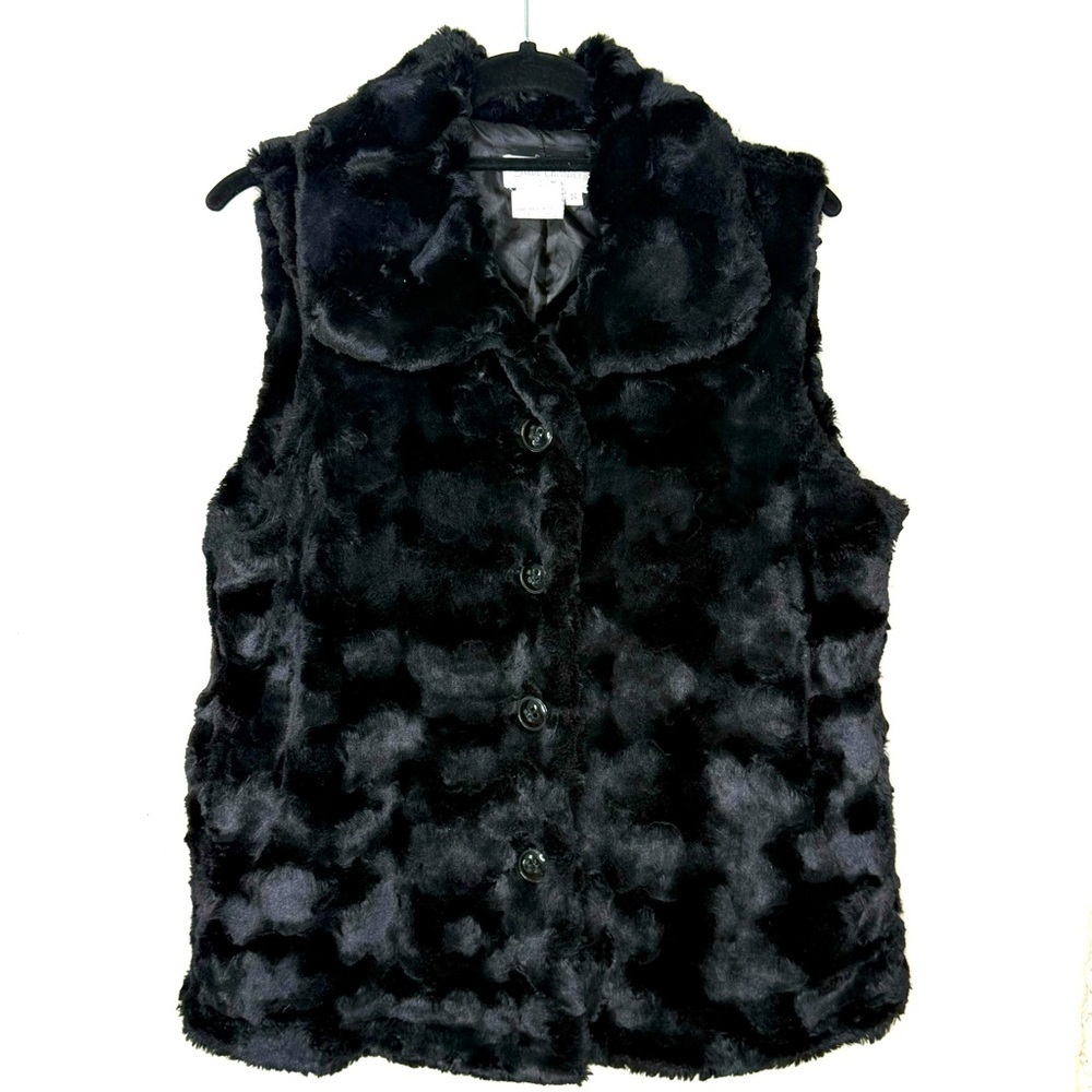 Vintage Black Faux Fur Vest Women’s Small​